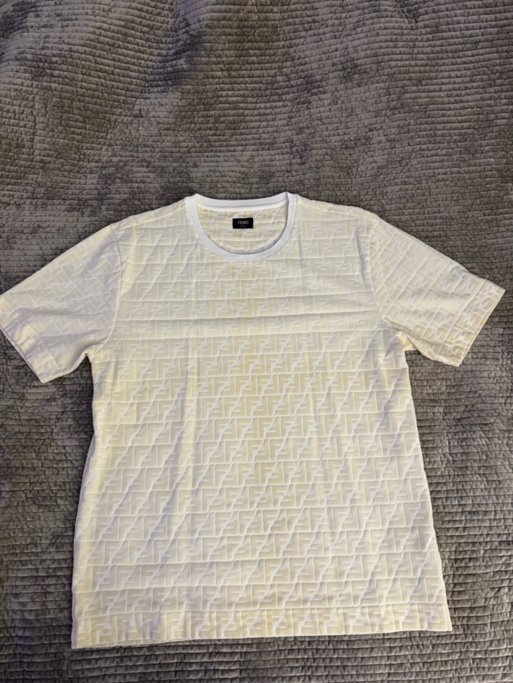 Fendi White Embossed FF Logo Short Sleeve Tee